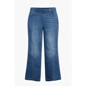Women Blue Wide Leg Pull On Denim Jeans Elastic Waist Front Seam Detail Medium